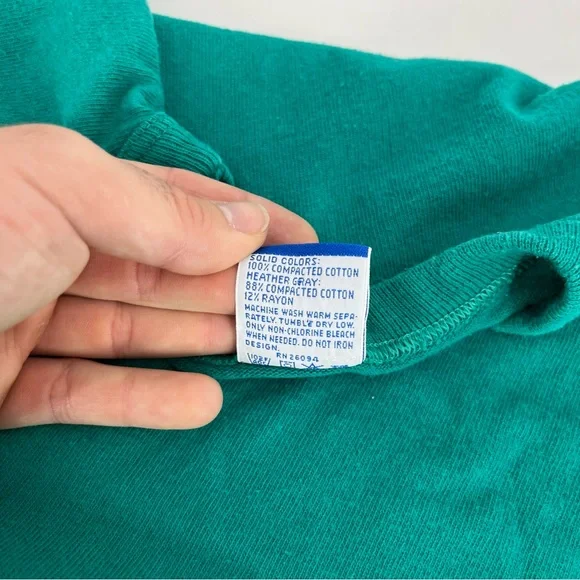 Vintage Champion Shirt Men Large Teal Green Short Sleeve 1980s USA Logo Spellout - Picture 4 of 10